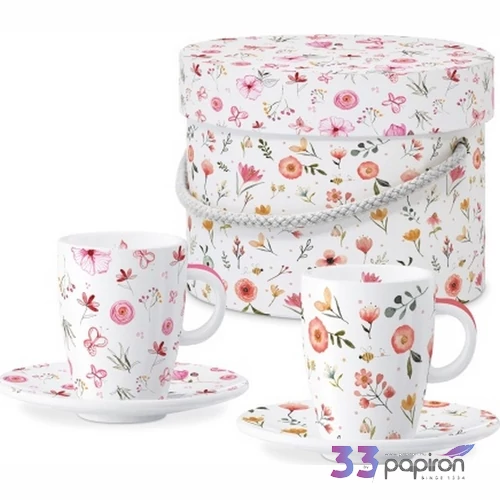 Csésze+alj kávés Porcelán 75ml Oh Happy Day 2db-os dobozban