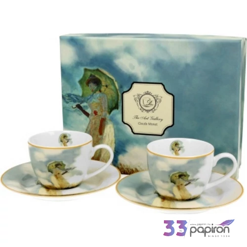 Csésze+alj Porcelán 100ml Monet:Hölgy esernyővel 2db-os dobozban