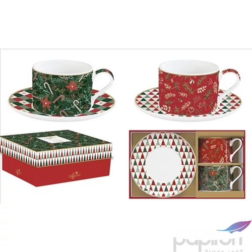 Csésze+alj Porcelán 2,4dl Coffee Mania, Fancy Christmas 2db-os dobozban