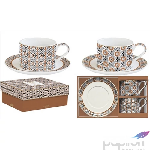 Csésze+alj Porcelán 2,4dl Coffee Mania, Geoethnic 2db-os dobozban