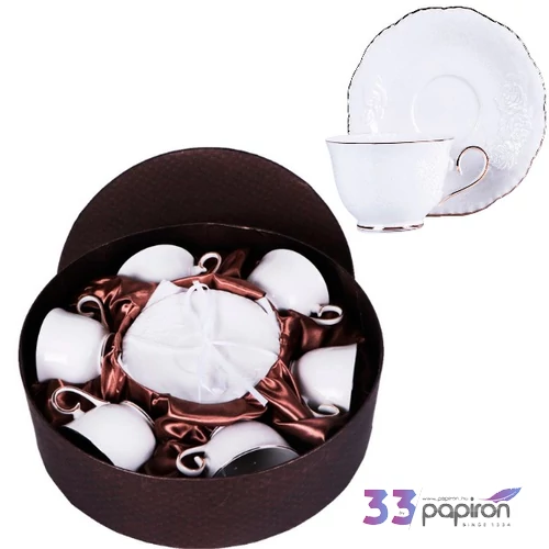 Csésze+alj Porcelán 250ml, 6 személyes, dobozban Bella Rosa
