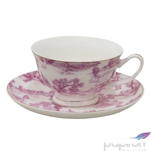 Csésze+alj Porcelán 2,5dl keleti tájas, pink