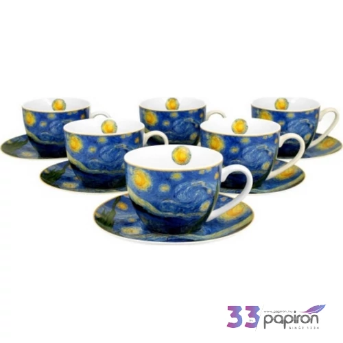 Csésze+alj Porcelán 2,5dl Van Gogh: Csillagos éj 6db-os dobozban