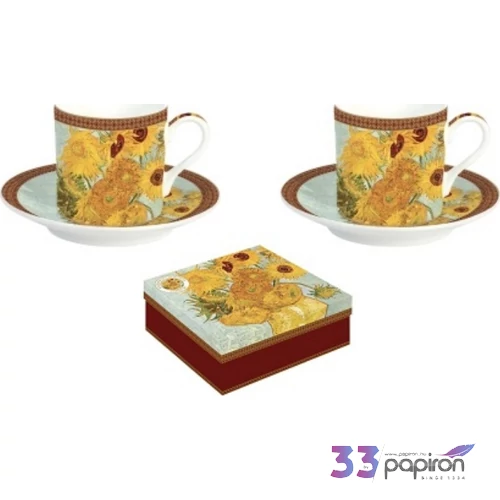 Csésze+alj kávés Porcelán 75ml Van Gogh: Napraforgók 2db-os dobozban