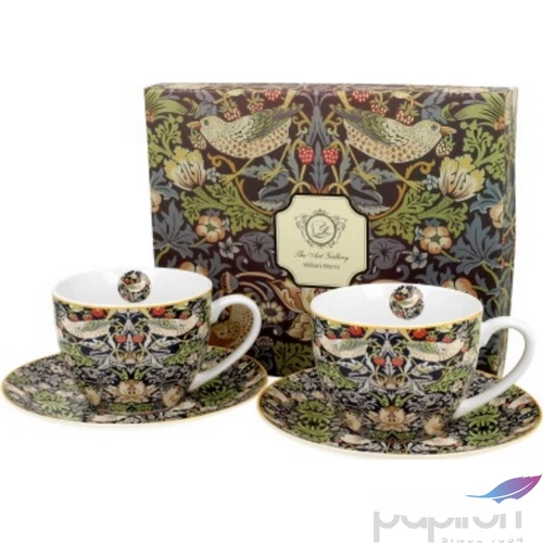 Csésze+alj Porcelán 3dl William Morris: Strawberry Thief Blu 2db-os dobozban