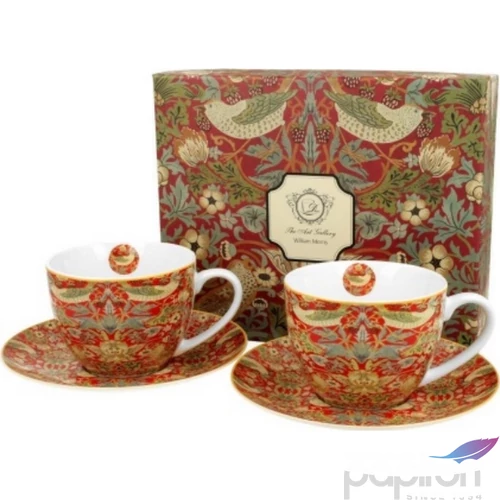 Csésze+alj Porcelán 3dl William Morris: Strawberry Thief Red 2db-os dobozban