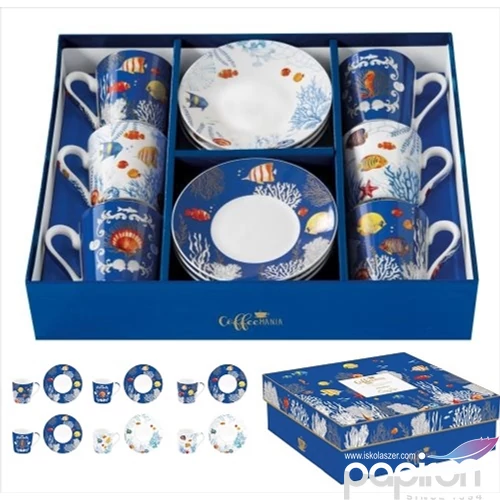 Csésze+alj kávés Porcelán 100ml Aquarium, Coffee Mania 6db-os dobozban