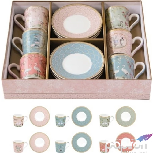 Csésze+alj kávés Porcelán 100ml Jardin de Reves, Coffee Mania 6db-os dobozban