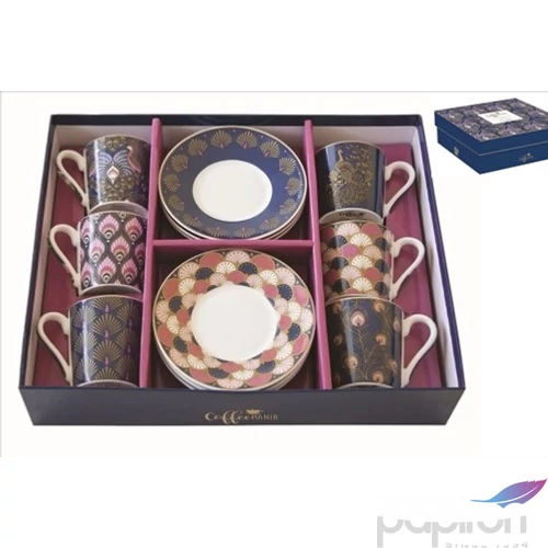 Csésze+alj kávés Porcelán 100ml Coffee Mania Peacock 6db-os dobozban