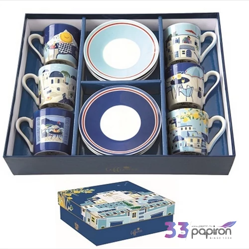 Csésze+alj kávés Porcelán 100ml Sea Dreams, Coffee Mania 6db-os dobozban