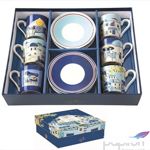 Csésze+alj kávés Porcelán 100ml Sea Dreams, Coffee Mania 6db-os dobozban