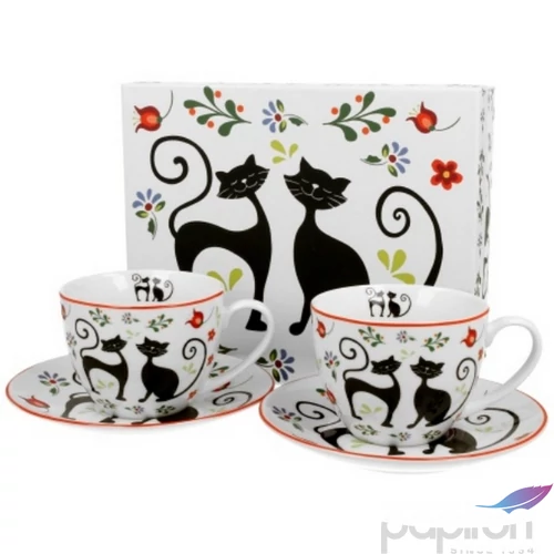 Csésze+alj Porcelán 2 személyes,225ml dobozban Etno Cats New