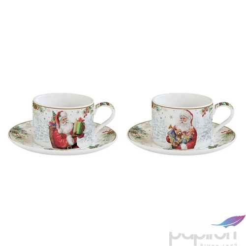 Csésze+alj Porcelán 2,4dl Santa Is Coming 2db-os dobozban