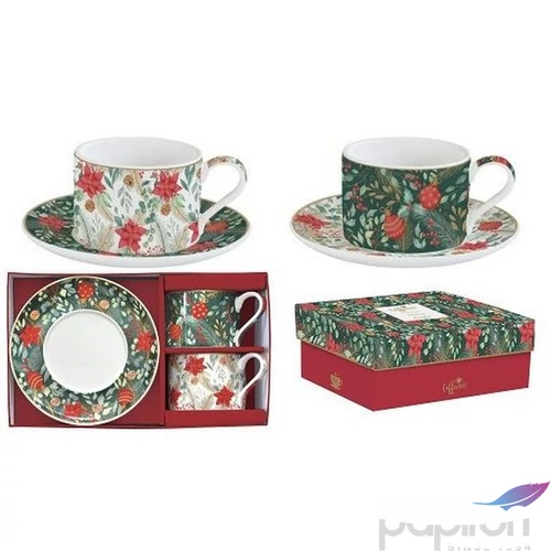 Csésze+alj Porcelán 2,4dl Coffee Mania, Christmas Joy 2db-os dobozban