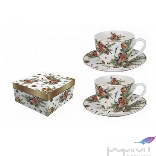 Csésze+alj Porcelán 2,8dl Christmas Birds 2db-os dobozban