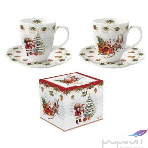 Csésze+alj Porcelán karácsonyi 110ml Nostalgic Christmas 2db-os dobozban