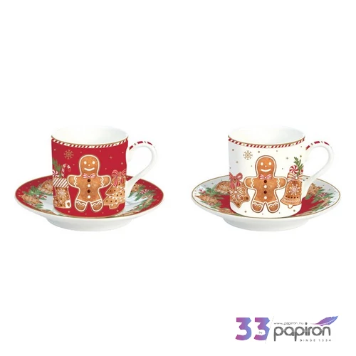 Csésze+alj Porcelán karácsonyi 75ml Gingerbread Fancy 2db-os dobozban