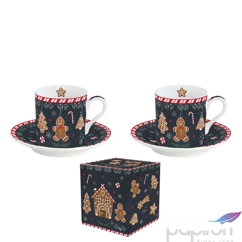 Csésze+alj Porcelán karácsonyi 75ml Gingerbread 2db-os dobozban