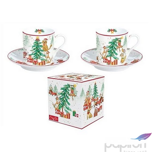 Csésze+alj Porcelán karácsonyi 75ml Christmas Gang 2db-os dobozban