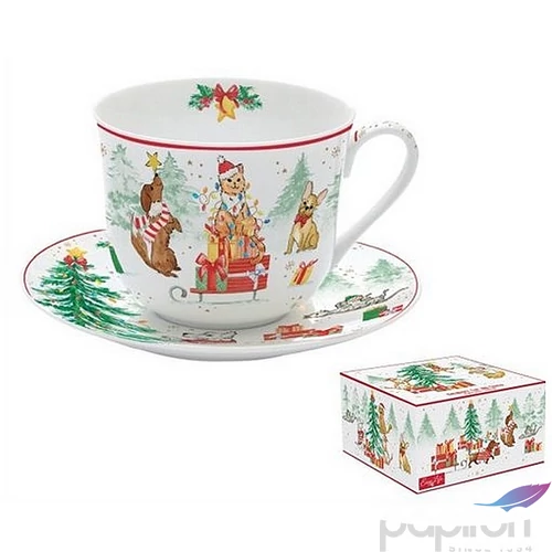 Csésze+alj porcelán reggeliző 4dl Christmas Gang dobozban