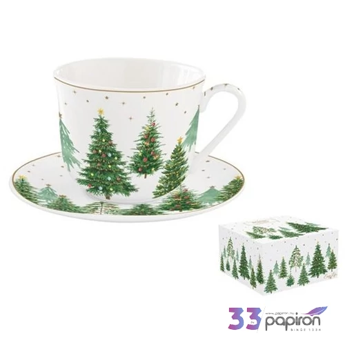 Csésze+alj porcelán reggeliző 4dl Festive Trees dobozban