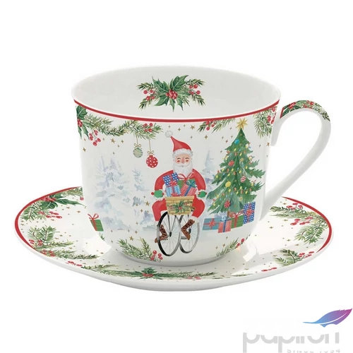 Csésze+alj porcelán reggeliző 4dl Joyful Santa dobozban