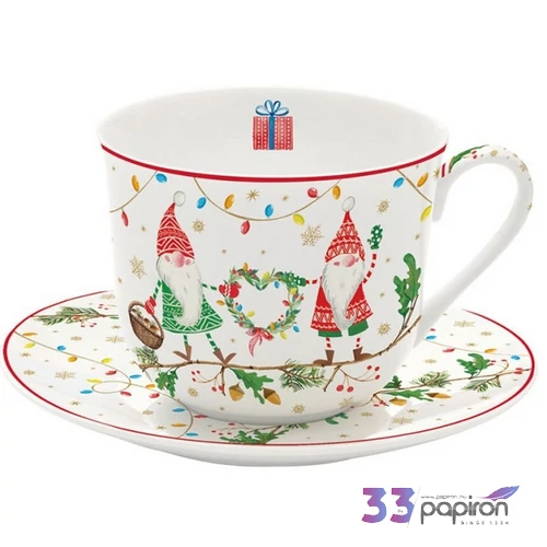 Csésze+alj porcelán reggeliző 4dl Ready for Christmas dobozban