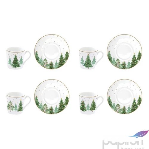Csésze+alj Porcelán karácsonyi 100ml Festive Trees 4db-os dobozban