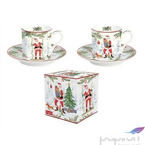 Csésze+alj Porcelán karácsonyi 75ml Joyful Santa 2db-os dobozban