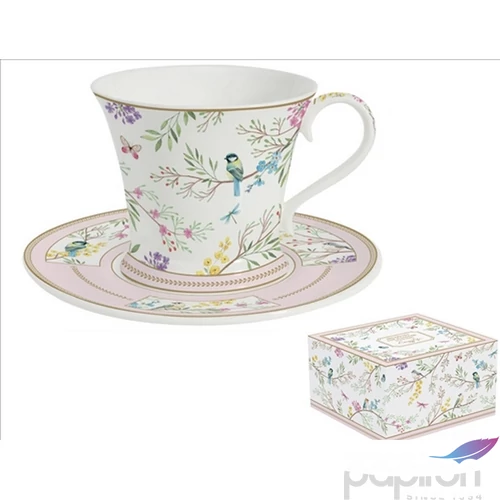 Csésze+alj porcelán reggeliző 3,5dl Birds Melody dobozban