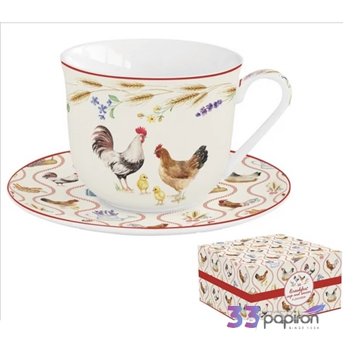 Csésze+alj porcelán reggeliző 3,7dl Country Life dobozban