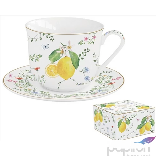 Csésze+alj porcelán reggeliző 3,7dl Fleur et Citrons dobozban