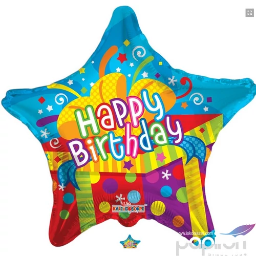 lufi fólia 18' Happy Birthday csillag Díszdoboz os 8inch/45cm