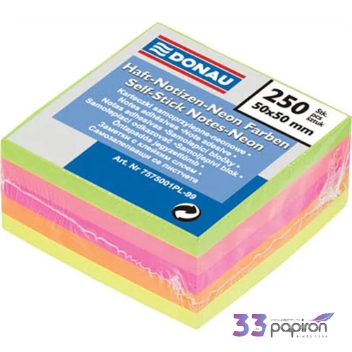 Öntapadós jegyzetömb 50x50 Donau neon mix 5szín 7575001PL-99