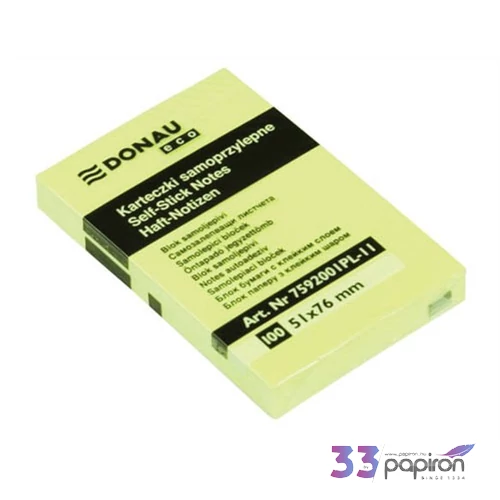 Öntapadós jegyzettömb 51x76 Donau Eco pasztell sárga 100lap 7592001PL-11