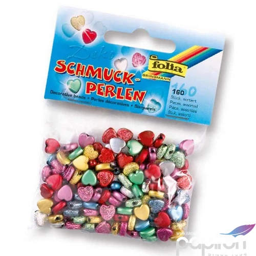 Dekor szett Folia 160db fényes/csillámos szív gyöngy barkács kreatív kövek eszközök