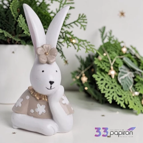 Dekor nyúl kerámia nyuszi, könyöklő, viágos pólóban fehér/barna 7,2cm 469047