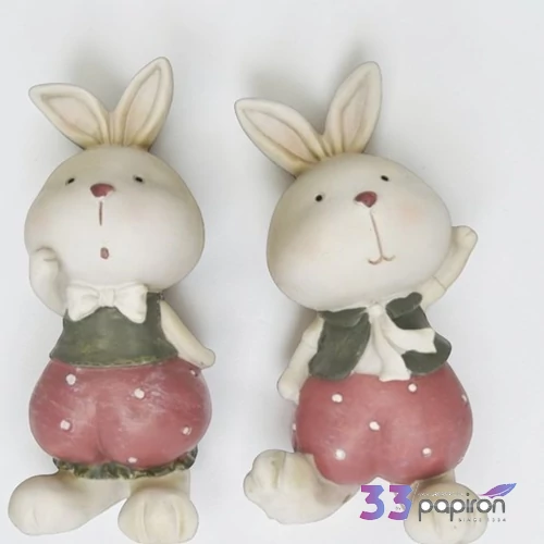 Dekor nyúl kerámia pöttyös nadrágban álló 2 féle 8,5x7,0x15,5cm