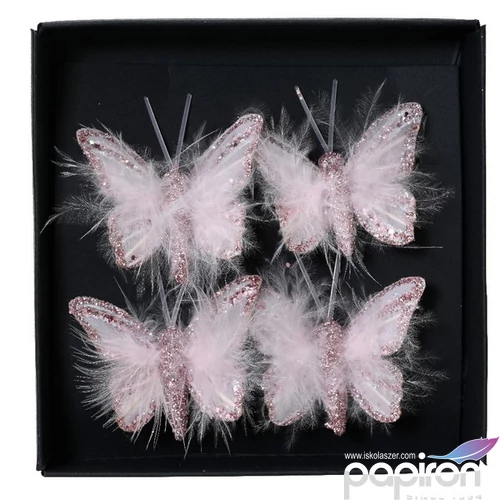 Dekor pillangó 24' csiptetős, organza anyag, rózsaszín 4 db/csomag 4 cm sdkae 1db/ár