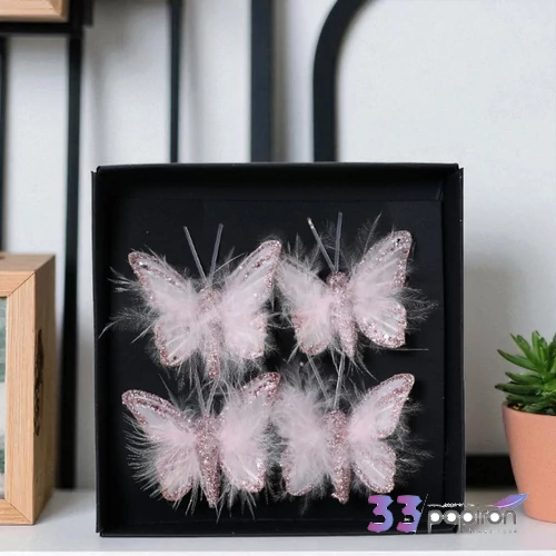 Dekor pillangó 24' csiptetős, organza anyag, rózsaszín 4 db/csomag 4 cm sdkae 1db/ár