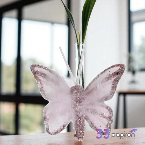 Dekor pillangó 24' csiptetős, organza anyag, rózsaszín 4 db/csomag 4 cm sdkae 1db/ár