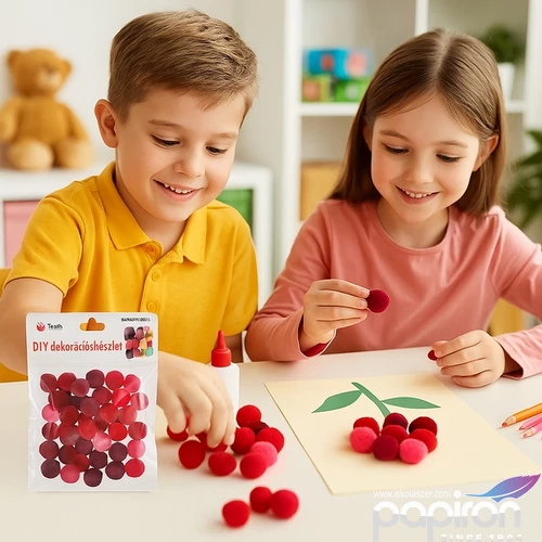Dekor pompom 1,5cm vegyes piros 1,5cm 50db-os 25