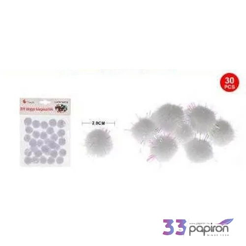Dekor pompom csillámos fehér 2cm 30db-os 25