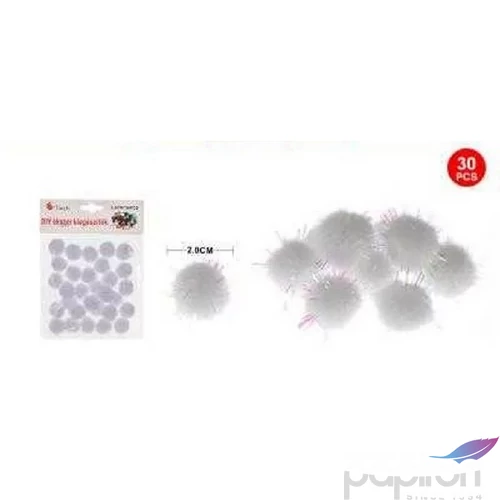 Dekor pompom csillámos fehér 2cm 30db-os 25