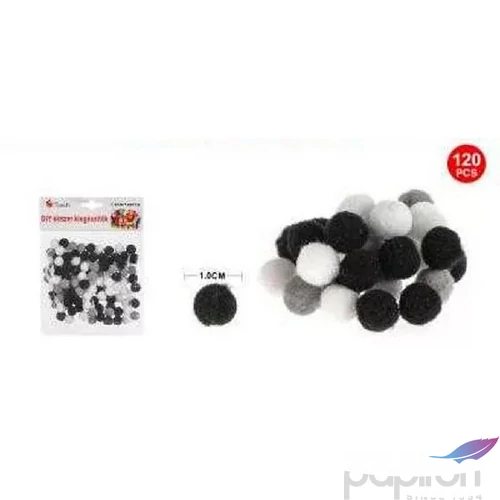 Dekor pompom fekete-fehér 1cm 120db-os 25