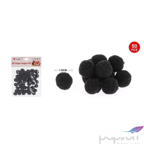 Dekor pompom fekete 1,5cm 50db-os 25