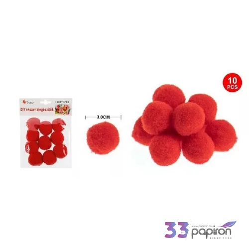 Dekor pompom piros 3cm 10db-os 25