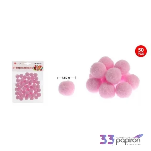 Dekor pompom rózsaszín 1,5cm 50db-os 25