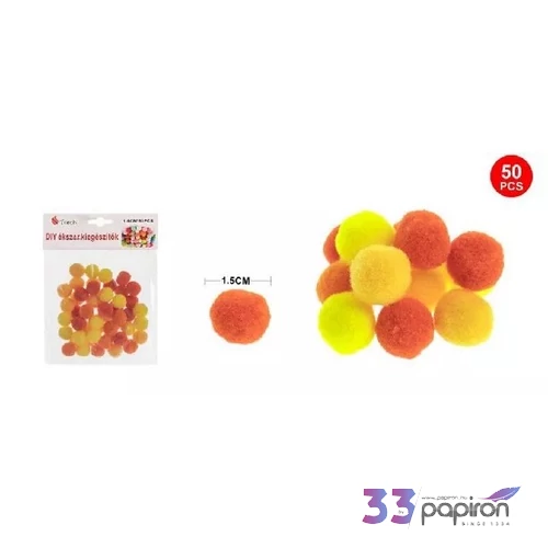 Dekor pompom vegyes sárga 1,5cm 50db-os 25