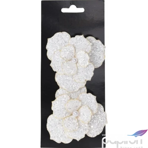 Selyemvirág - művirág glitter clipesszel fehér 2db/, 8cm fenyődísz